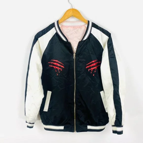 Slash print reversible souvenir bomber varsity baseball jacket size 10 - Picture 3 of 5